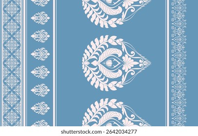 Ethnic tribes, Lanna fabric pattern, seamless abstract flowers, blue wallpaper