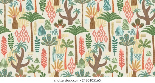 Ethnic tropical seamless pattern with palms. Modern abstract design for paper, cover, fabric, interior decor and other use