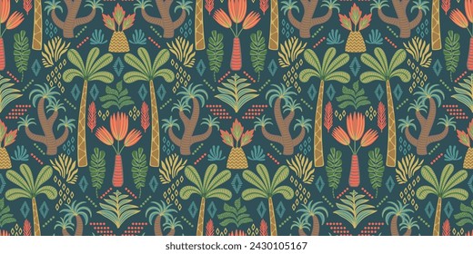Ethnic tropical seamless pattern with palms. Modern abstract design for paper, cover, fabric, interior decor and other use