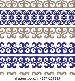 Ethnic turkic seamless pattern gold with blue. Golden blue Ethnic pattern Turk, Kyrgyz, Kazakhs, Uzbek, Mongols. Print with ethnic motifs. For wallpaper, fabrics, gift wrapping, home textile, Paper. 