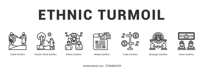 Ilustración moderna y limpia del Anuncio del Web que presenta los iconos temáticos para la comunicación visual