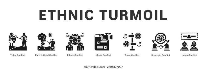 Ilustración moderna y limpia del Anuncio del Web que presenta los iconos temáticos para la comunicación visual