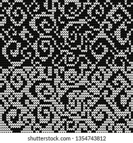 Ethnic two-color background. Black and white vyzyanny abstract pattern.