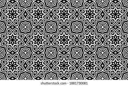 Textura blanca y negra única étnica en estilo garabato. Fondo geométrico del patrón floral y formas para papel pintado, libro de colorantes, textil.