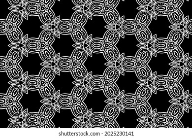 Ethnic unique pattern, geometric background. Oriental, Indonesian original ornament in the style of handwork. Black white template for creativity, coloring, design.