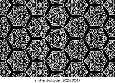 Ethnic unique pattern, geometric background. Handmade oriental, Indonesian decorative ornament. Black white template for creativity, coloring, design.
