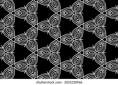 Ethnic unique pattern, geometric background. Oriental, Indonesian abstract ornament in handmade style. Black white template for creativity, coloring, design.