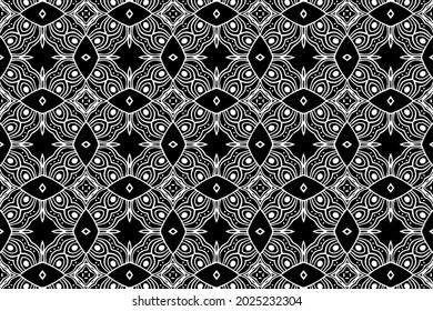 Ethnic unique pattern, geometric background. Oriental, Indonesian beautiful ornament in the style of handmade. Black white template for creativity, coloring, design.