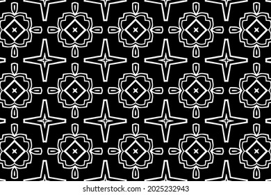 Ethnic unique pattern, geometric background. Oriental, Indonesian minimalist ornament in handcrafted style. Black white template for creativity, coloring, design.