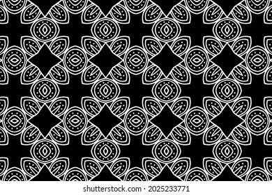 Ethnic unique pattern, geometric background. Oriental, Indonesian graceful ornament in hand-made style. Black white template for creativity, coloring, design.