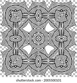 Ethnische einzigartige Muster im Stil der orientalischen handgefertigt. Geometrisches, isoliertes schwarzes weißes Element für Verzierungen. Vorlage für Kreativität, Färbung, Tattoo.