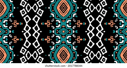 Ethnic Vector Dots Print Boho. Coral Graphic Decoration. Teal Design Hand made. Scarf Hippie Geometric. Coral Abstract Tapestry. Aztec Artwork. Apparel Bohemian Trendy.
