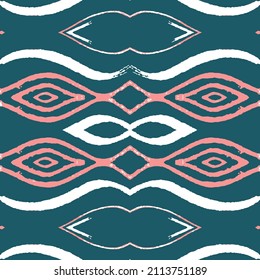 Vector étnico Geo Boho. Fondo de pantalla gráfico verde. Aparentemente Hippie Bohemian. Mano de Tapiz Azul hecha. Moda geométrica de almohada. Olas de arte. Diseño Resumen Verde.