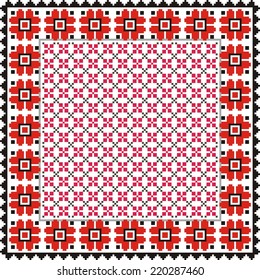 ethnic vector geometric background with elements of flowers and plants on the motives of Russian and Ukrainian art