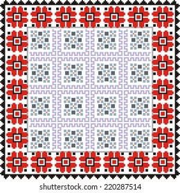 ethnic vector geometric background with elements of flowers and plants on the motives of Russian and Ukrainian art