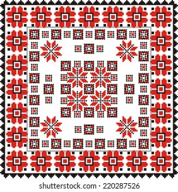 ethnic vector geometric background with elements of flowers and plants on the motives of Russian and Ukrainian art