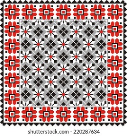 ethnic vector geometric background with elements of flowers and plants on the motives of Russian and Ukrainian art