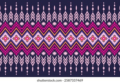 Ethnic vector geometric fabric pattern, zigzag pattern. Triangles. Overlapping leaves and flowers. Repeating pattern. Clothing design, textiles, art design, decoration, fabric, sarong and batik
