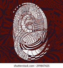 Ethnic vector hand drawing Pattern with Snakes on red Background