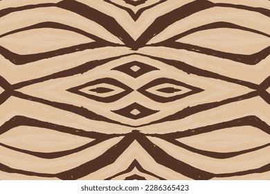 Ethnic Vector Ikat Boho Rug. Brown Abstract Wallpaper. Scarf Trendy Bohemian. Beige Tapestry Handmade. Brown Graphic Mosaic. Aztec Design. Carpet Geometric Hippie.