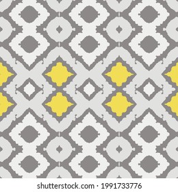 Ethnische Vektorgrafik Ikat Print Boho. Gelbe abstrakte Dekoration. Bekleidung Hippie Böhm. Graue Tapestry handgefertigt. Gray Graphic Artwork. Aztec Design. Scarf Geometric Trendy.