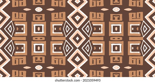 Ethnische Vektorgrafik Ikat Print Boho. Rosa Abstraktes Ornament. Teppich Trendböhmisch. Brauner Designhandgezeichnet. Braunes Grafikband. Aztec Artwork. Scarf Geometrischer Hippie.