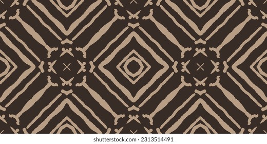 Ethnic Vector Ikat Print Boho. Brown Graphic Kaleidoscope. Carpet Hippie Bohemian. Earthy Tones Mosaic Hand made. Beige Abstract Artwork. African Tapestry. Pillowcase Geometric Trendy.