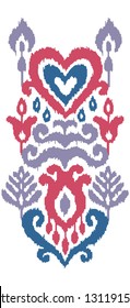 Ethnic vector illustration. Ikat textile stylized. Eastern embroidery tile. Indian Scandinavian Mexican Pakistan woven ornament.