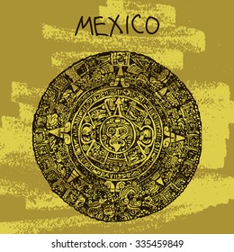 Ethnic Vector Illustration. World Famous Landmark Series: Mexico, Maya Calendar, Maya. Welcome To Mexico