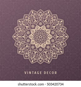 Ethnic vector mandala design for invitations, cards, labels. Round logo and label template. Luxury floral woven pattern. Oriental ornament in boho style. Islamic background