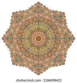 Ethnic Vector medallion folk art style design print in pastel colors. Arabesque medallion vector