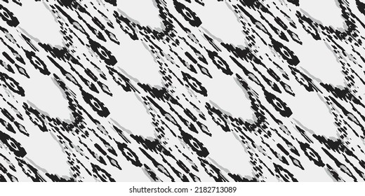 Ethnic Vector Pattern. Bohemian Peacock Print. Fashion Retro Art. Vintage Ornament. Rhombus Watercolor Background. Abstract Modern Batik. Monochrome and Greyscale Geometric Ikat Seamless Design.