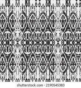 Ethnic Vector Pattern. Bohemian Peacock Print. Vintage Ornament. Rhombus Watercolor Background. Abstract Modern Batik. Monochrome and Greyscale Geometric Ikat Seamless Design. Fashion Retro Art.