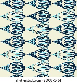 Ethnic Vector Pattern. Bohemian Peacock Print. Blue and Indigo Abstract Modern Batik. Vintage Ornament. Rhombus Watercolor Background. Fashion Retro Art. Geometric Ikat Seamless Design.