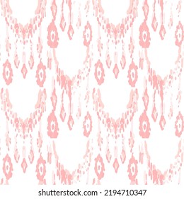 Ethnic Vector Pattern. Bohemian Peacock Print. Crimson Red Vintage Ornament. Rhombus Watercolor Background. Fashion Retro Art. Geometric Ikat Seamless Design. Abstract Modern Batik.