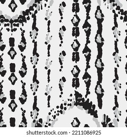 Ethnic Vector Pattern. Bohemian Peacock Print. Abstract Modern Batik. Monochrome and Greyscale Vintage Ornament. Rhombus Watercolor Background. Geometric Ikat Seamless Design. Fashion Retro Art.