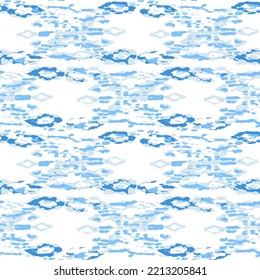 Ethnic Vector Pattern. Bohemian Peacock Print. Blue and Indigo Abstract Modern Batik. Vintage Ornament. Rhombus Watercolor Background. Fashion Retro Art. Geometric Ikat Seamless Design.