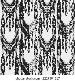 Ethnic Vector Pattern. Bohemian Peacock Print. Vintage Ornament. Rhombus Watercolor Background. Monochrome and Greyscale Geometric Ikat Seamless Design. Abstract Modern Batik. Fashion Retro Art.