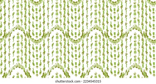 Ethnic Vector Pattern. Bohemian Peacock Print. Green and Turquoise Vintage Ornament. Rhombus Watercolor Background. Abstract Modern Batik. Geometric Ikat Seamless Design. Fashion Retro Art.