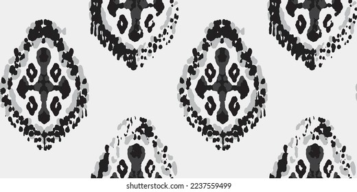 Ethnic Vector Pattern. Bohemian Peacock Print. Monochrome and Greyscale Fashion Retro Art. Vintage Ornament. Rhombus Watercolor Background. Abstract Modern Batik. Geometric Ikat Seamless Design.