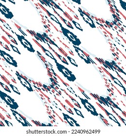 Ethnic Vector Pattern. Bohemian Peacock Print. Indigo Blue and Red Vintage Ornament. Rhombus Watercolor Background. Abstract Modern Batik. Fashion Retro Art. Geometric Ikat Seamless Design.