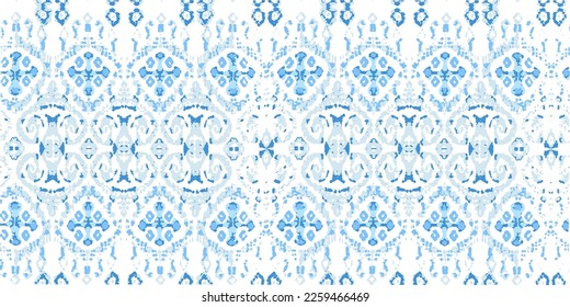 Ethnic Vector Pattern. Bohemian Peacock Print. Fashion Retro Art. Abstract Modern Batik. Vintage Ornament. Rhombus Watercolor Background. Geometric Ikat Seamless Design. Blue and Indigo