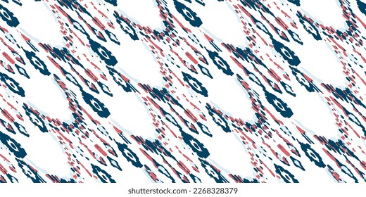Patrón de vectores étnicos. Impresión de pavo real bohemio. Indigo azul y rojo Geométrico Ikat de diseño sin costura. Ornamento de época. Fondo de color de agua de Rhombus. Resumen de Batik Moderno. Arte Retro de Moda.