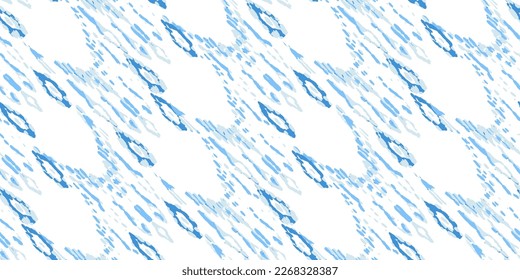 Ethnic Vector Pattern. Bohemian Peacock Print. Fashion Retro Art. Abstract Modern Batik. Vintage Ornament. Rhombus Watercolor Background. Blue and Indigo Geometric Ikat Seamless Design.