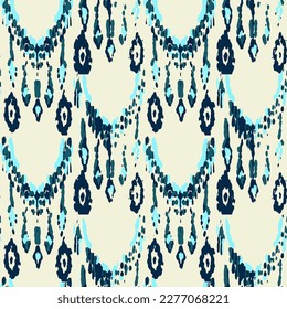 Ethnic Vector Pattern. Bohemian Peacock Print. Blue and Indigo Vintage Ornament. Rhombus Watercolor Background. Geometric Ikat Seamless Design. Fashion Retro Art. Abstract Modern Batik.