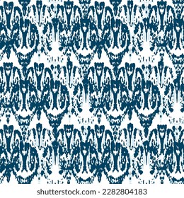 Ethnic Vector Pattern. Bohemian Peacock Print. Fashion Retro Art. Geometric Ikat Seamless Design. Abstract Modern Batik. Vintage Ornament. Rhombus Watercolor Background. Indigo Blue and Red
