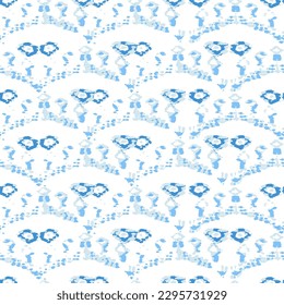 Patrón de vectores étnicos. Impresión de pavo real bohemio. Diseño sin costuras de Ikat geométrico. Ornamento azul e índigo vintage. Fondo de color de agua de Rhombus. Resumen de Batik Moderno. Arte Retro de Moda.