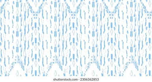 Ethnic Vector Pattern. Bohemian Peacock Print. Blue and Indigo Abstract Modern Batik. Vintage Ornament. Rhombus Watercolor Background. Geometric Ikat Seamless Design. Fashion Retro Art.