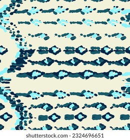 Ethnic Vector Pattern. Bohemian Peacock Print. Blue and Indigo Vintage Ornament. Rhombus Watercolor Background. Geometric Ikat Seamless Design. Fashion Retro Art. Abstract Modern Batik.