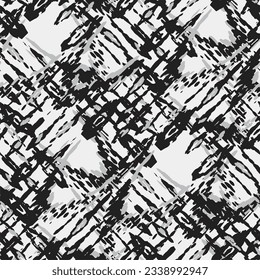 Ethnic Vector Pattern. Bohemian Peacock Print. Vintage Ornament. Rhombus Watercolor Background. Monochrome and Greyscale Abstract Modern Batik. Geometric Ikat Seamless Design. Fashion Retro Art.